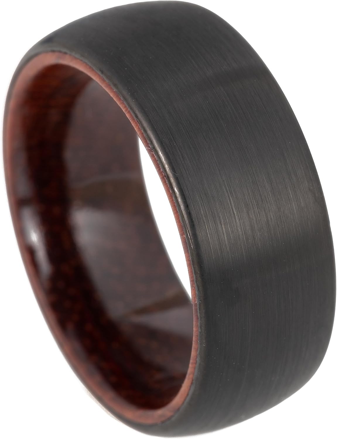 8mm Tungsten Carbide Genuine Natural Koa Wood Inner Inlay Ring Black/Gold/Silver/Rose Gold Wedding Band Hammered Textured Flat Style Comfort Fit Gift Box Included