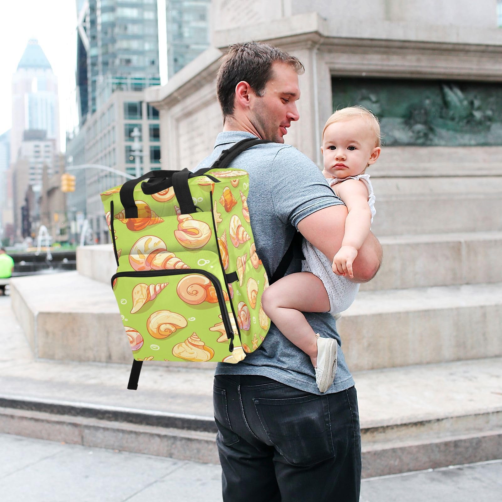Conchas De Color Naranja Verano Mochilas de Pañales para Gran Capacidad Pañal Bolso Mochila para Viajar al Aire Libre Mamá y Papá