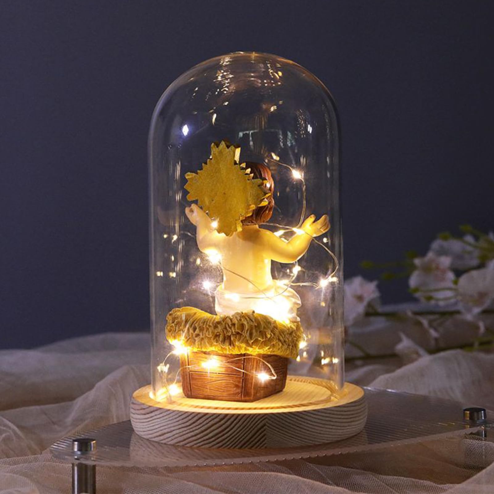 Figurka Baby Jesus, świecąca figurka Jezusa z żywicy w żłobie, ze światłem, świecąca szopka bożonarodzeniowa, dekoracja do domu, biura, na święta, Boże Narodzenie, wierzących chrześcijańskich