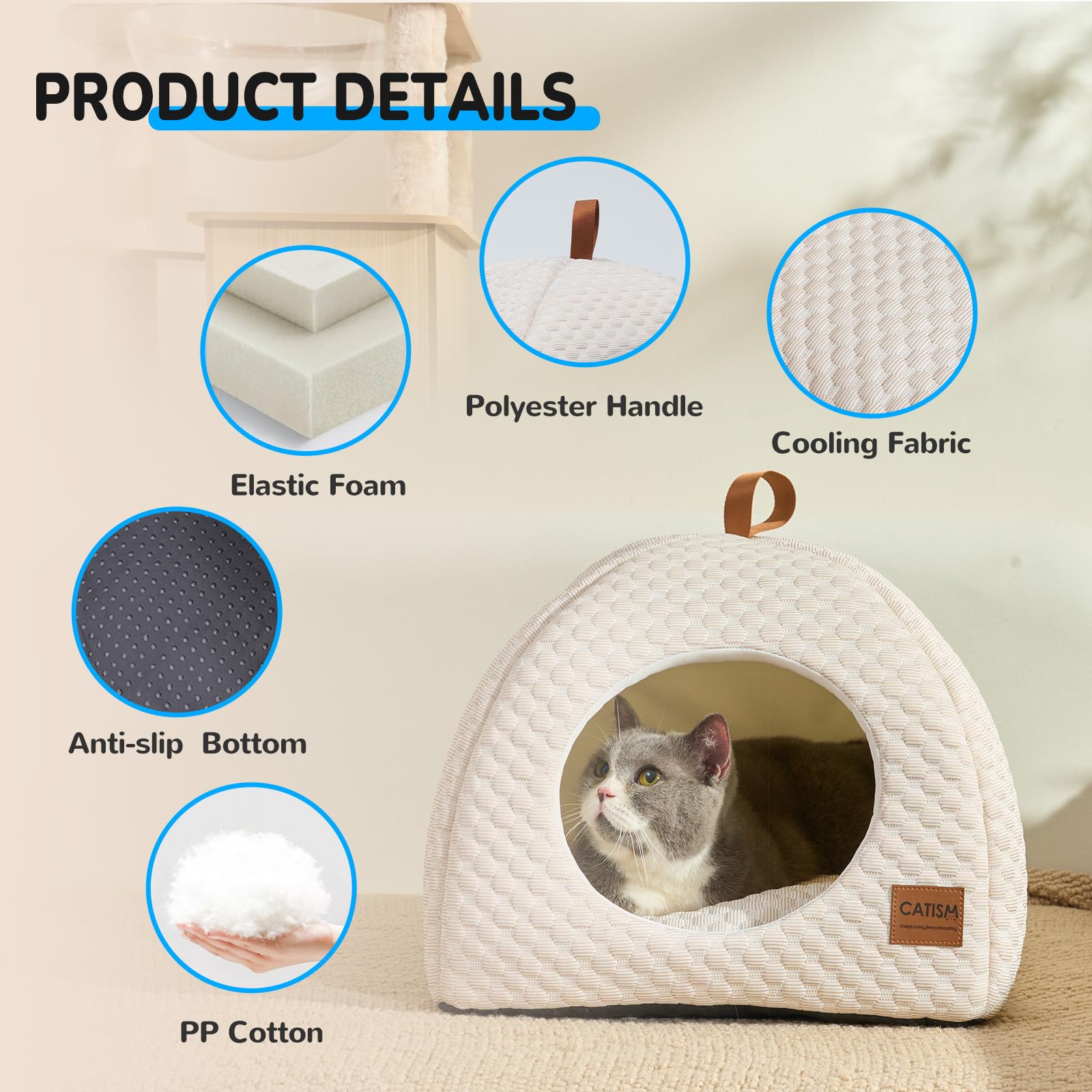 CATISM Cuccia per Gatti da Interni - 2 in 1 Letto per Gatti Rinfrescante Estiva, Lavabile, Pieghevole con Cuscino in Morbido Cotone di alta Qualità per Gatto e Cane Piccolo, Marrone caffè