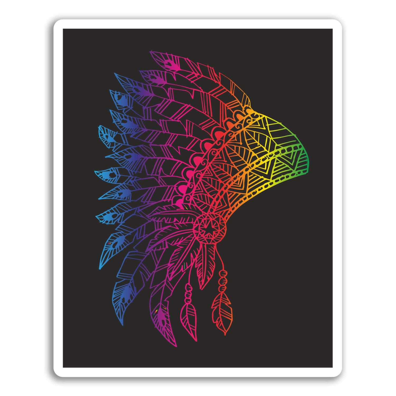 Destination Vinyl Ltd Multi 2 X 10Cm Indian Headdress Vinyl Stickers - Native American Sticker Laptop #18383 (10Cm Tall)