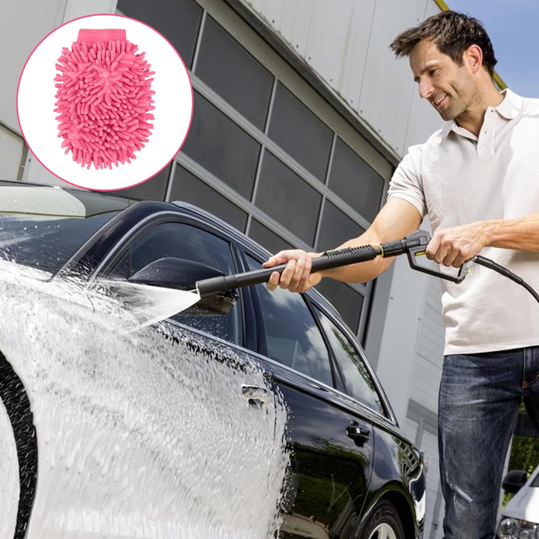 2 Guanti Lavaggio Auto In Microfibra Ciniglia | Rosa | Morbidi, Antigraffio, Assorbenti
