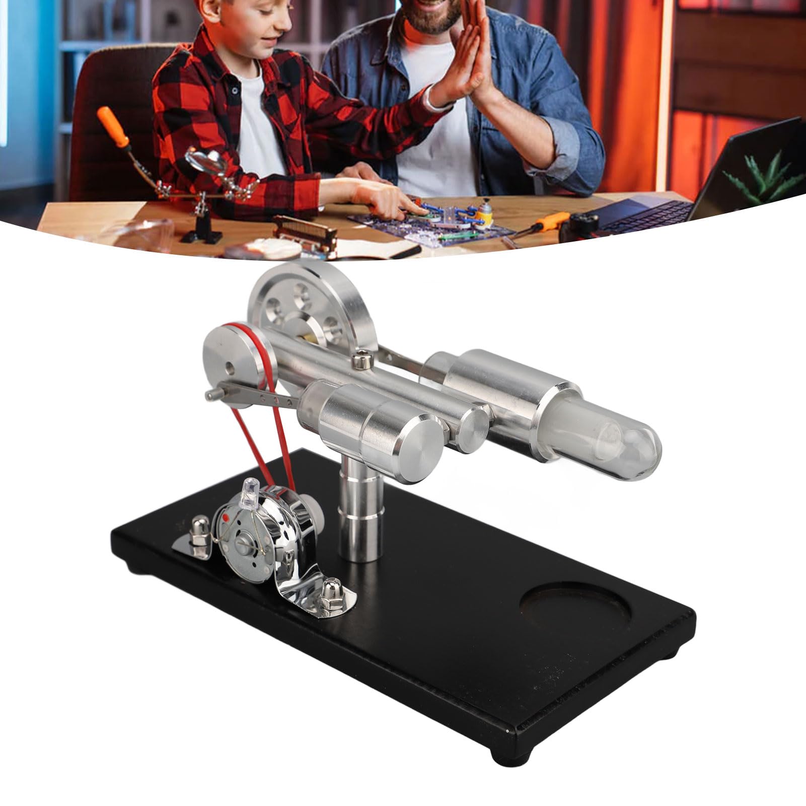 Modello di Motore Stirling, Kit Motore Stirling di Costruzione in Lega di Alluminio a LED Colorati, Generatore di Elettricità con Esperimento di Fisica Scientifica Giocattolo Educativo per
