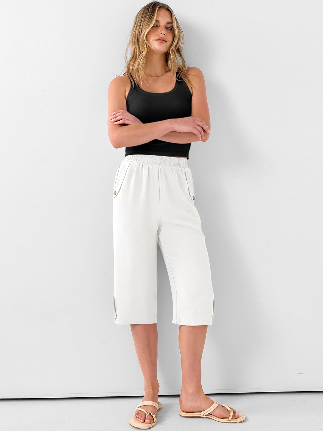 ANRABESS Womens Wide Leg Capri Pants Elastic Waist Casual Loose Lounge Trousers 2026 Summer Flowy Beach Vacation Clothes - Image 2