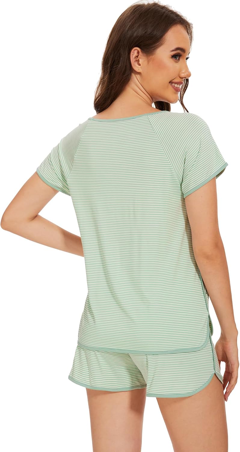 WiWi Pajamas for Women Super Soft Short Sleeve Top with Shorts Pajama Set Crewneck Summer Cooling Sleepwear Sets S-XXL image 2