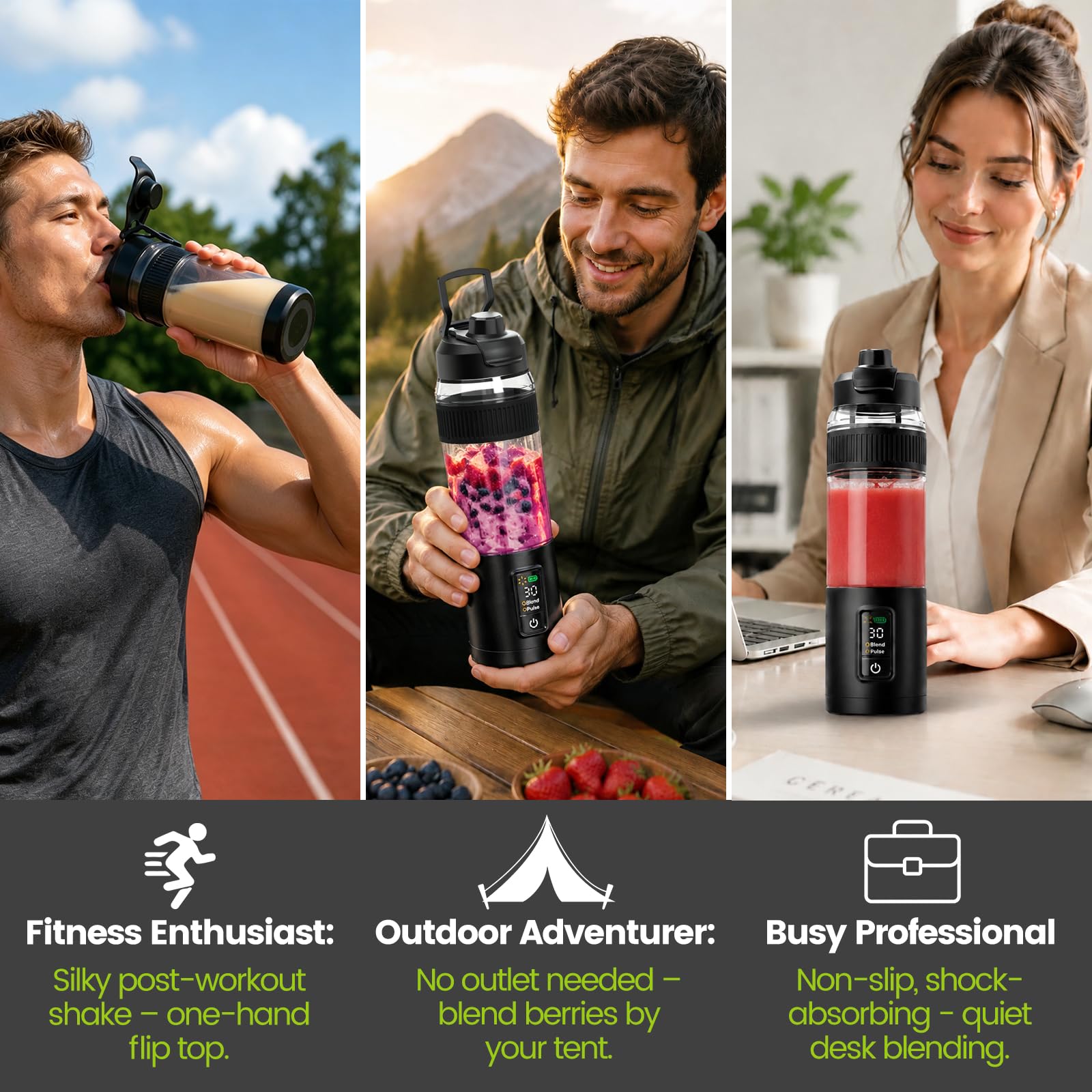 Blender Portable pour Smoothies Shakes Mini Mixeur 600ml | Individuel To Go avec Écran LED, Blender Sans Fil Puissant 220W, Rechargeable Type-C 12V pour Voyage Sport Bureau Noir