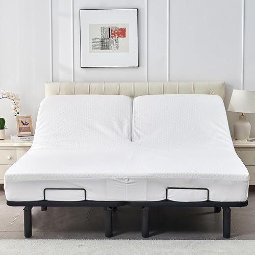 Miniatura 6 de Kingnex Waterproof Cooler Bamboo Viscose Split Top King Mattress Protector for Adjustable Bed with Upper Flex 32-34 from Head Fitted Mattress Cover