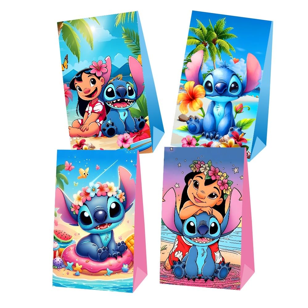 BNFUO 12pcs Stitch and Angel Goodie Bags Party Bags Gift Bags for Birthday Party, Stitch Birthday Party Supplies Birthday Decorations