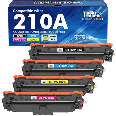 210A Toner Cartridges 4 Pack 210X 4301fdw Compatible for HP 210A 210 Toner Cartridges Replacement for HP Color Laserjet Pro MFP 4301fdn Pro 4201dw 4201dn W2100X W2100A Series Printer Ink (with Chip)