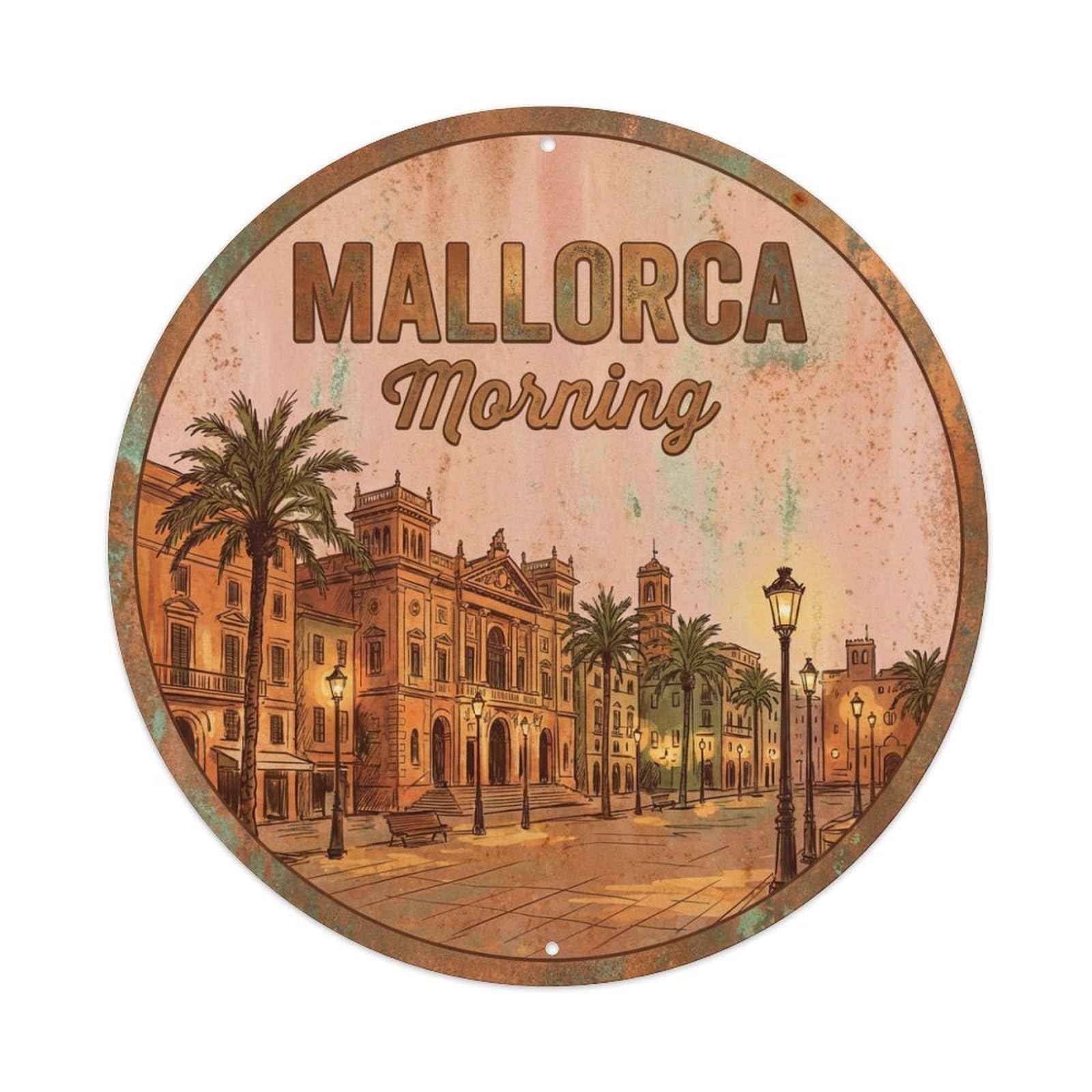 Fyrn Style Metal Tin Sign Vintage Travel Mallorca Spain Evening