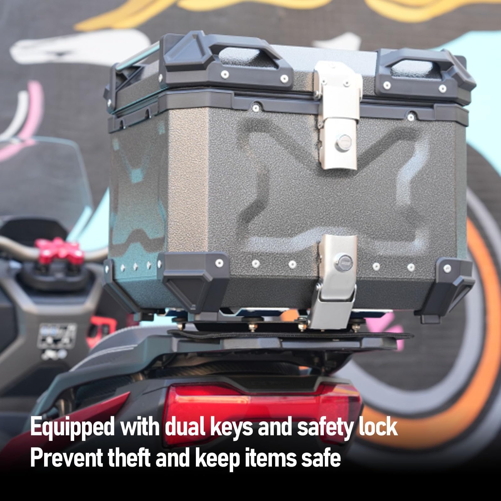 Shockproof 55L Motorcycle Trunk with Security Lock, Universal