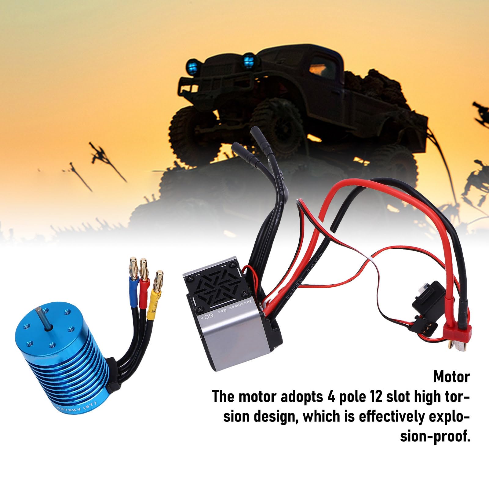 Keenso Bezszczotkowy Silnik RC ESC Combo, Bezszczotkowy Silnik 4370KV ze Stopu Aluminium, Elektryczny Regulator Prędkości 60A do Samochodów RC w Skali 1/10
