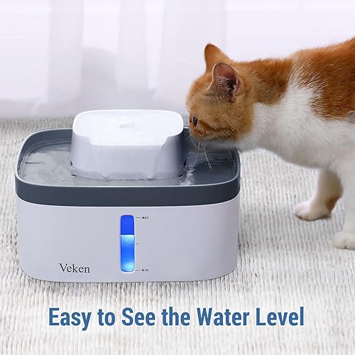 Miniatura 4 de Veken Fuente de agua de varios niveles para mascotas de 08 galones100 onzas fuente de agua automática para gatos con luces LED 3 filtros de repuesto