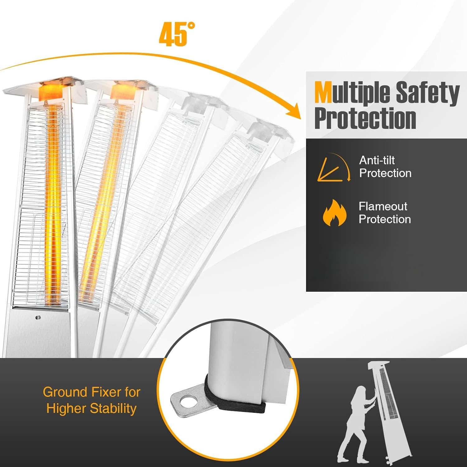 Tangkula Patio Propane Heater, 42,000 BTU Pyramid Outdoor Heater with Tip-Over and Flameout Protection, Quartz Glass Tube, Wheels