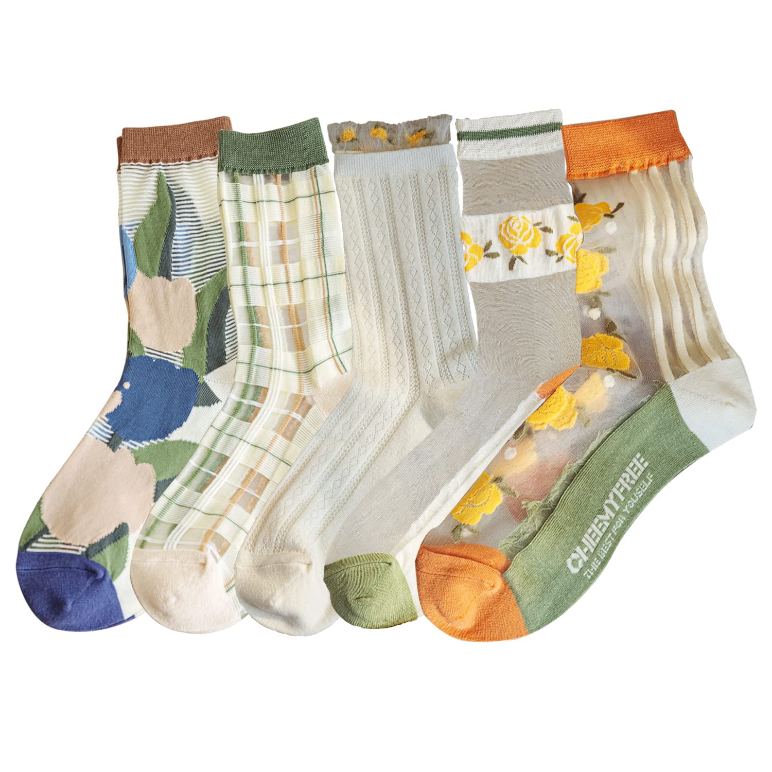 YomutiurWomens Sheer Socks, Summer Transparent Thin Mesh Lace Elastic Jacquard Crystal Glass Socks