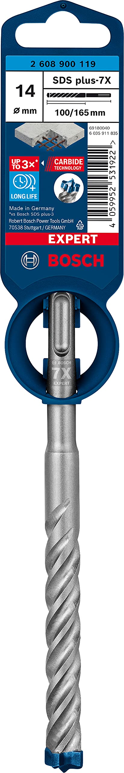 Bosch 1x Punta per martelli EXPERT SDS plus-7X (per Pietra morbida, Pietra dura, Ø 14,00 mm, Professional Accessorio Martello perforatore)