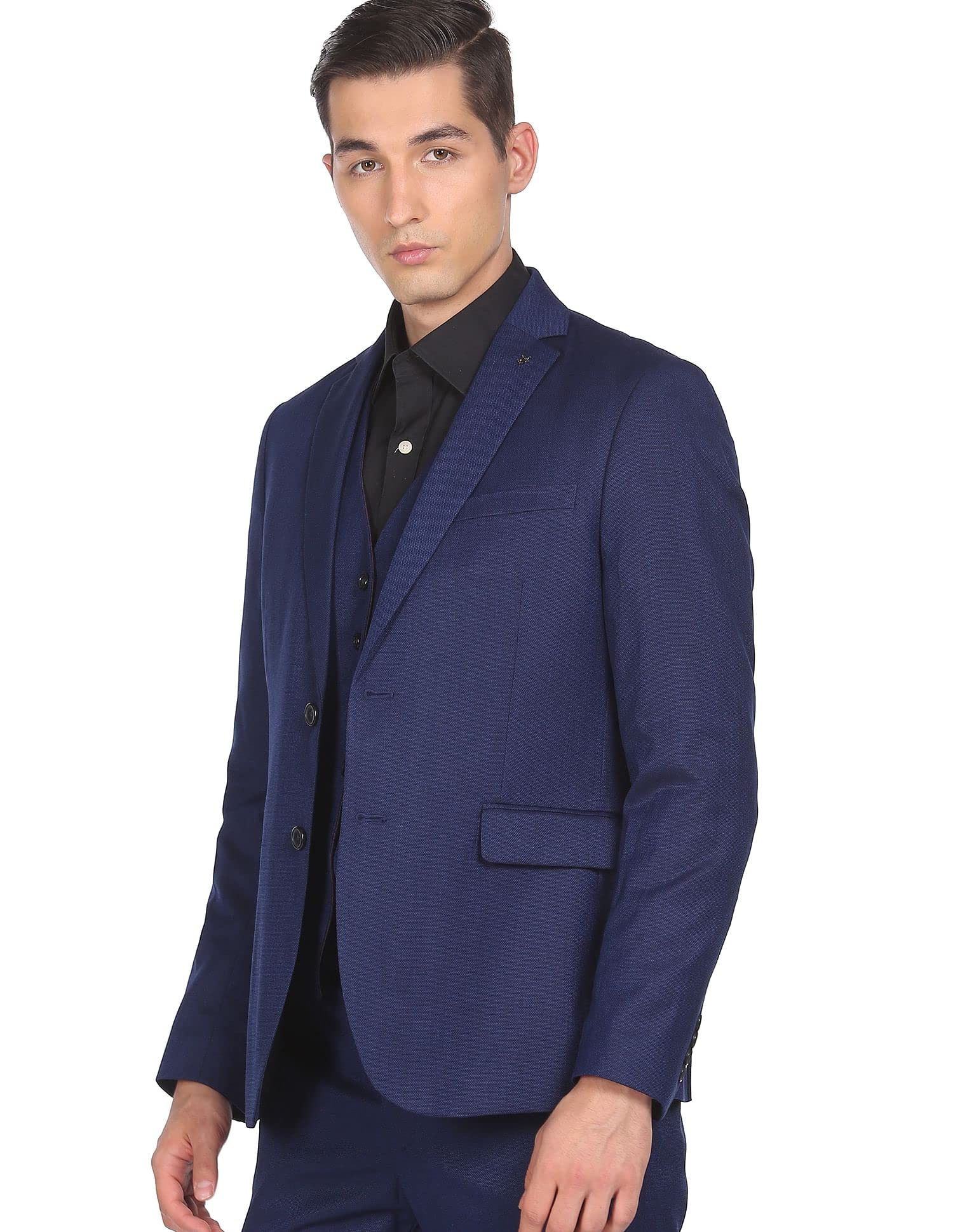 arrow Polyester Men Navy Notch Lapel Collar Patterned Suit Business Pants Set-picture-50