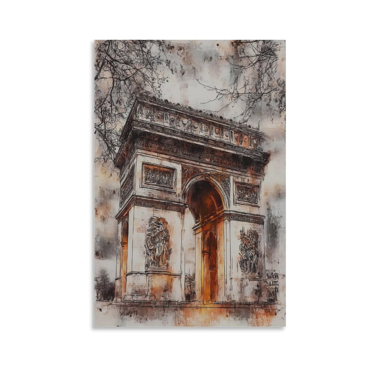 LCYNNH Paris France Arc De Triomphe 24x36inch(60x90cm) Vintage Travel Poster Watercolor Canvas Art