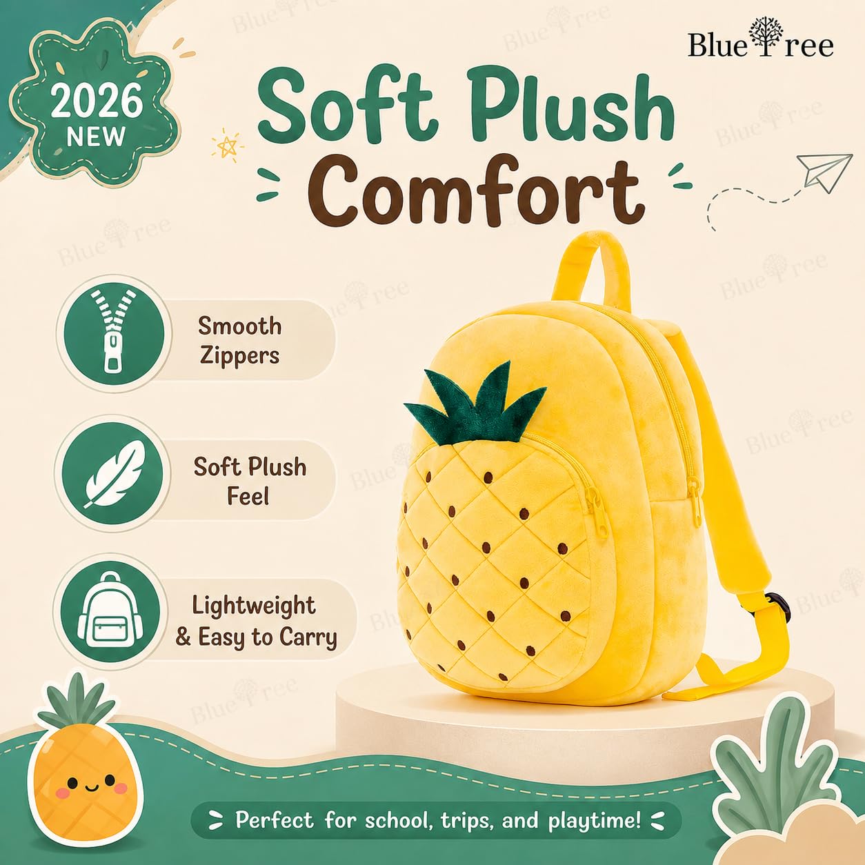 blue tree Cute Kids Backpack Toddler Bag Plush Animal Cartoon Mini Travel Bag for Baby Girl Boy 1-5 Years (small, Pineapple, Pineapple) 4