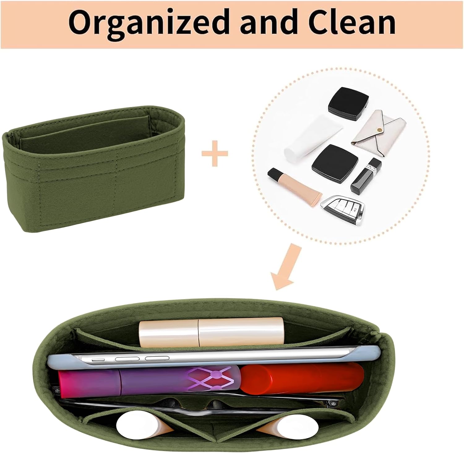 LOUKAYCCI Felt Mini Organizer Insert for Longchamp mini XS Bag,Purse Organizer Insert For Handbag (Green) image 5