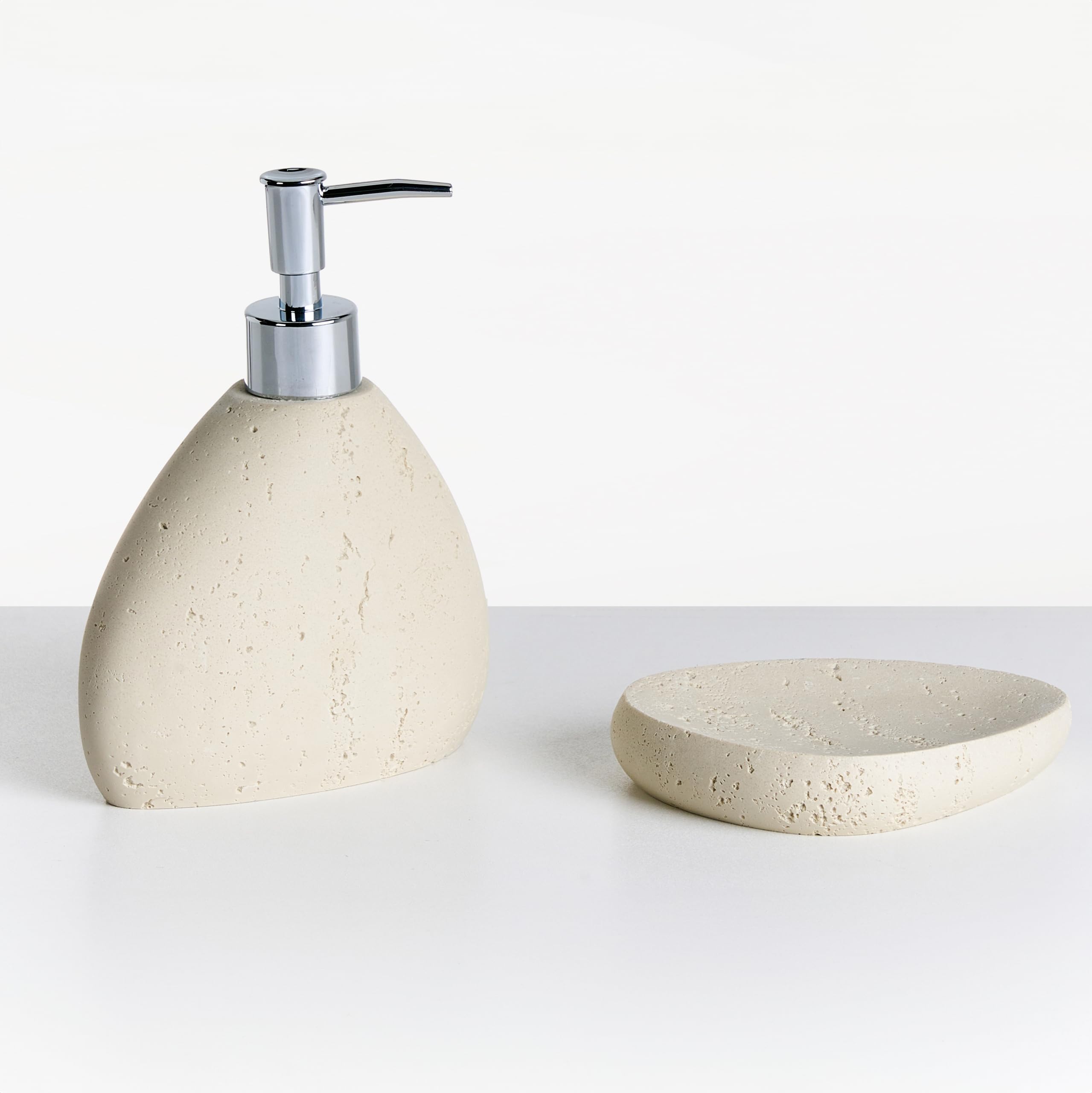 Conjunto de Accesorios de baño jabonera dispensador de jabón escobilla para el Inodoro Vaso Soporte para cepillos de Dientes Beige Claro Coata