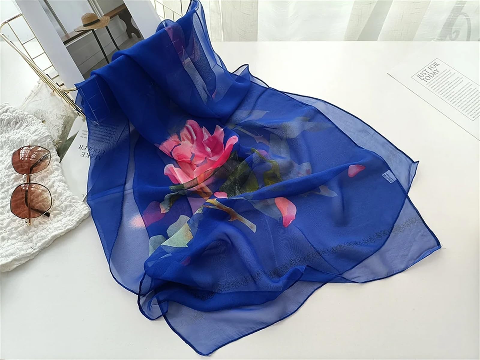 2 piezas de bufanda de flores for mujer, elegante bufanda de gasa, chal protector solar for playa de verano Para Mujer
