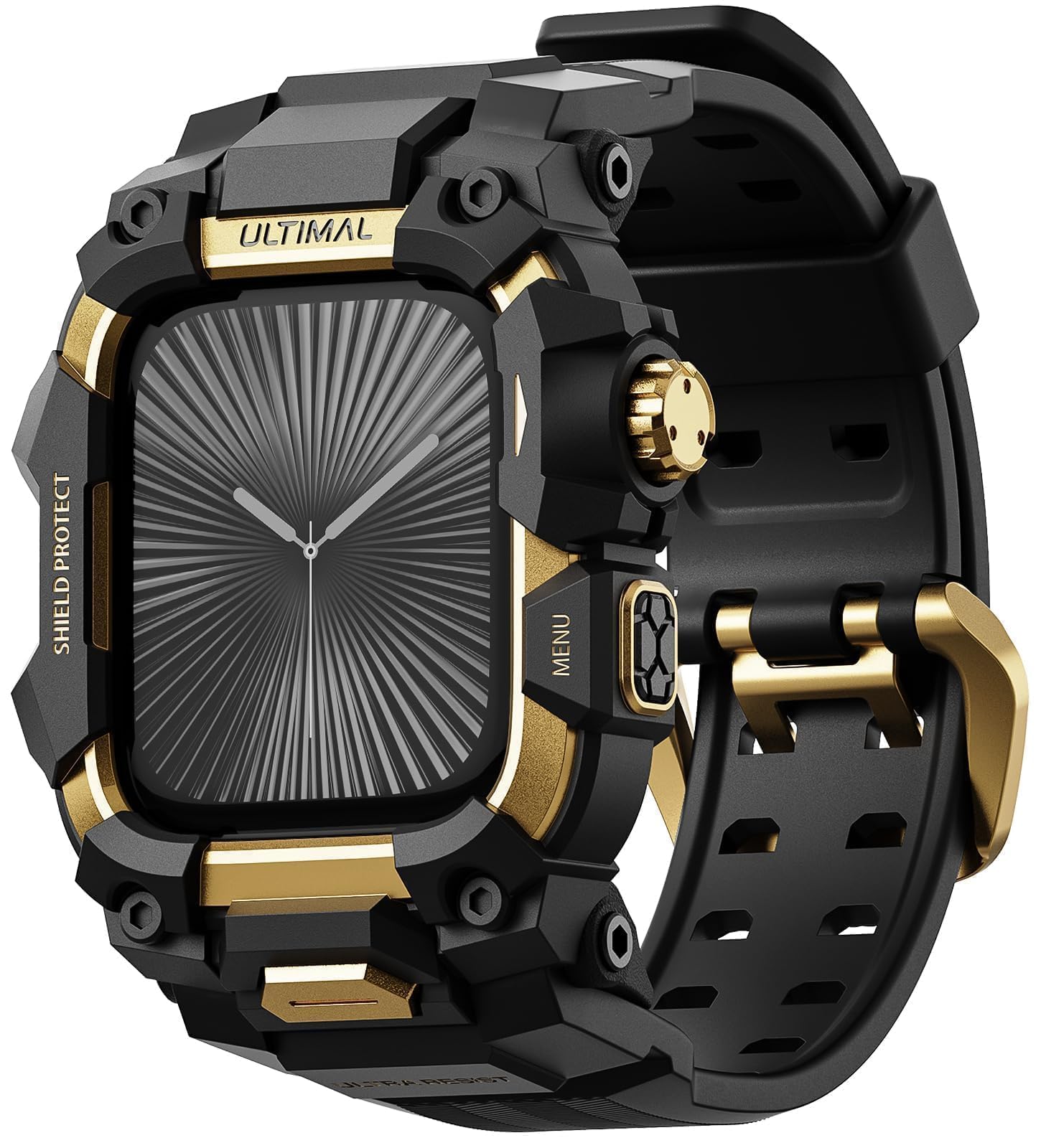 ULTIMAL Rugged Case with Band for Apple Watch 46mm,Compatible with Apple Watch Series 11/10, Military Grade Shockproof Bumper Cover for iWatch Tactical Band Men (46mm,Gold)