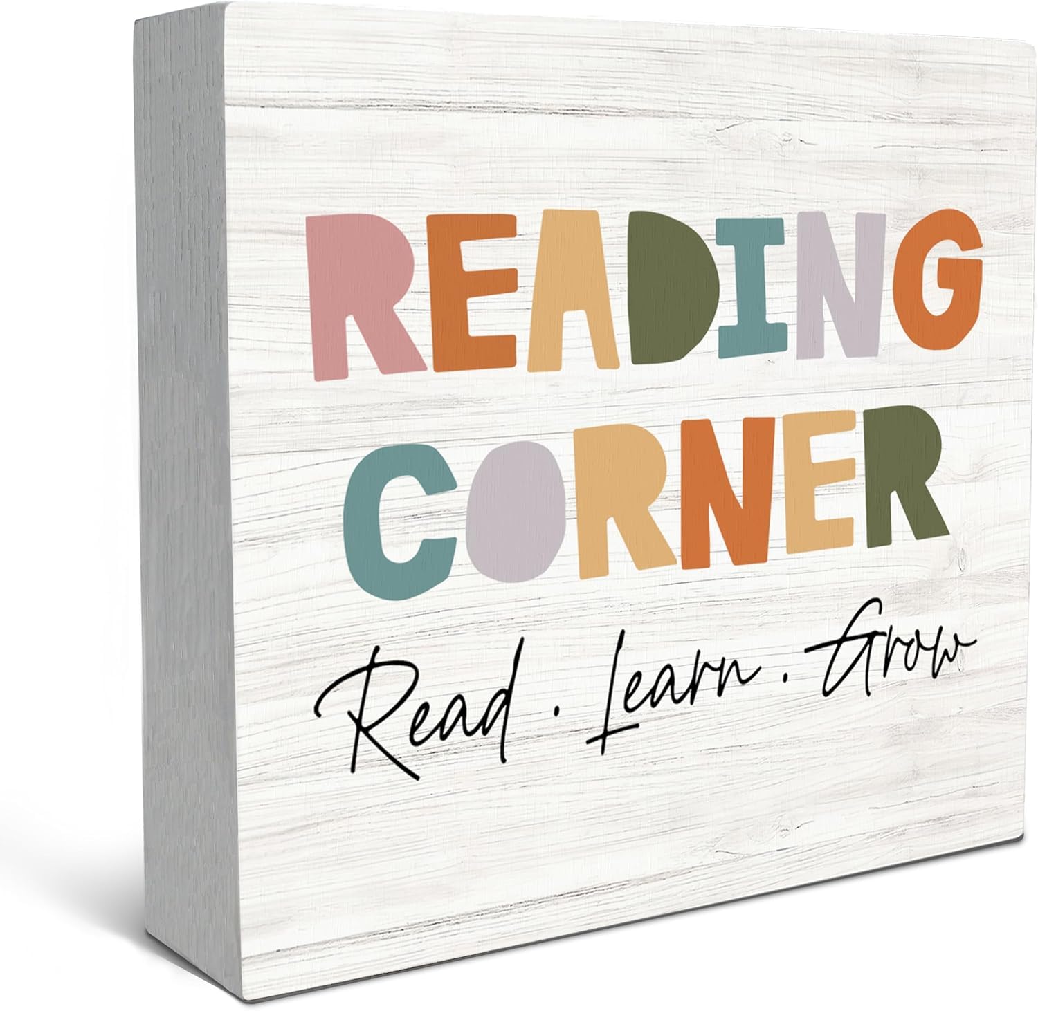 Reading Corner Box Sign 7x7 Inch Wooden Desk Shelf Decor