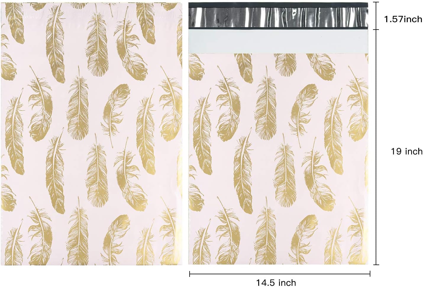 RUSPEPA Poly Mailer Shipping Bag - Feather Design Printed Envelopes with Self Seal Adhesive Strip 2.3 Mil Heavy Duty Mailing Envelopes - 10x13 inches - 100Pcs - Feather Pink