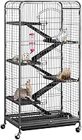 Yaheetech 52-Inch 6-Level Ferret Cage for Rats Chinchillas Rabbits - Metal Small Animal Habitat w/ Doors Wheels Feeder Black