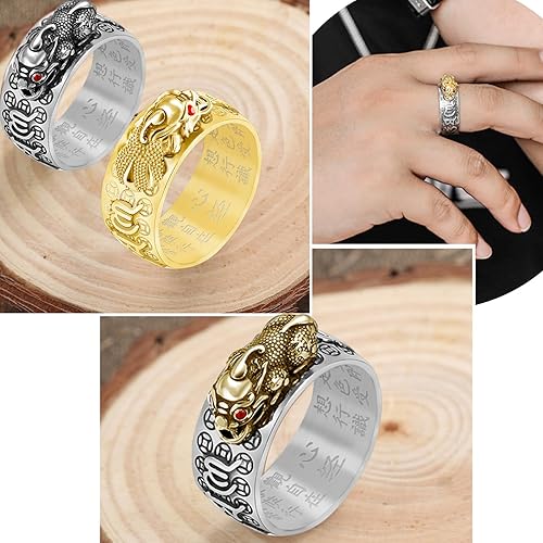Vista 6 de HJ HUAJ Feng Shui Anillo Feng Shui PiXiu Mantra Anillo PiXiu Anillos PiXiu, Anillo PiXiu Anillo De La Suerte Feng Shui Amuleto Lucky Wealth Jewelry