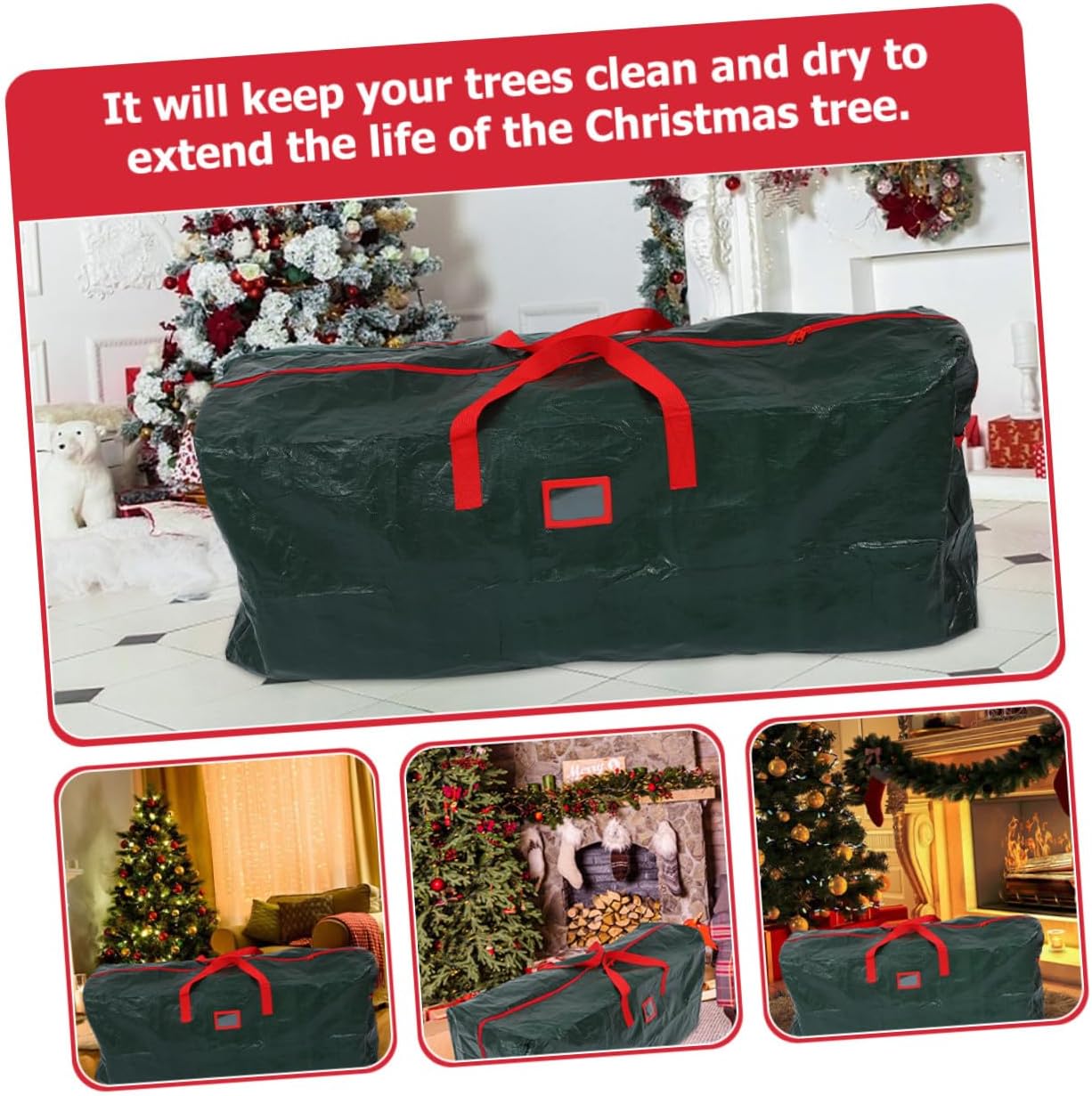 Christmas Tree Storage Bag Waterproof Dustproof 165x38x76cm Green Party Holiday Tree Organizer with Handles for Indoor Outdoor Use