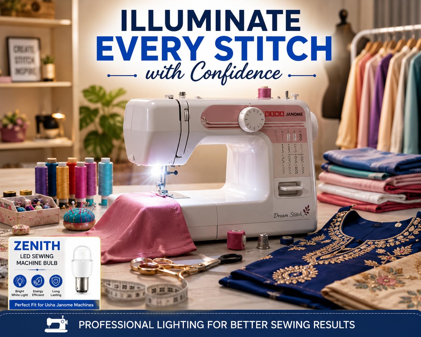 ZENITH Plastic LED Bulb Compatible for Usha Janome Sewing Machines | Pin Type Sewing Machine Light White LED Illumination Easy Installation Sewing Machine Accessory. — Amazon image 9