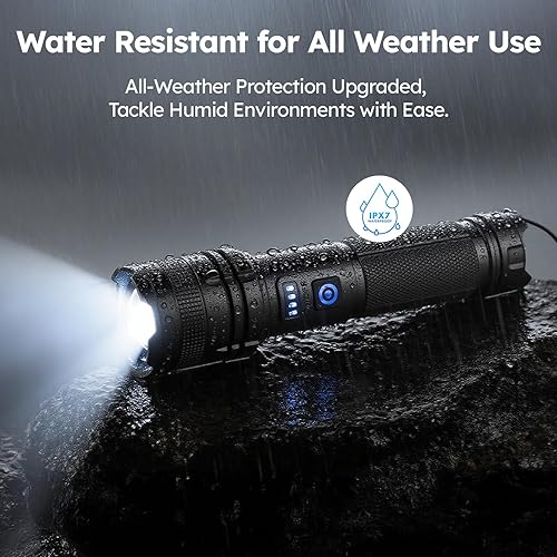 Miniatura 5 de THY TRY Linterna LED recargable, paquete de 2, 90000 linternas de mano superbrillantes de alto lúmenes, 5 modos y enfoque ajustable, linterna de