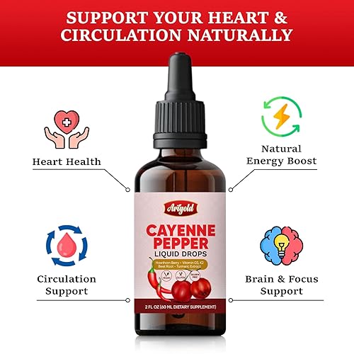Miniatura 2 de Arigold Gotas líquidas de pimienta de cayena pura  2 onzas líquidas (2.0 fl oz) Vegano, sin gluten, suplemento sin OMG con vitaminas D3 y K2, baya