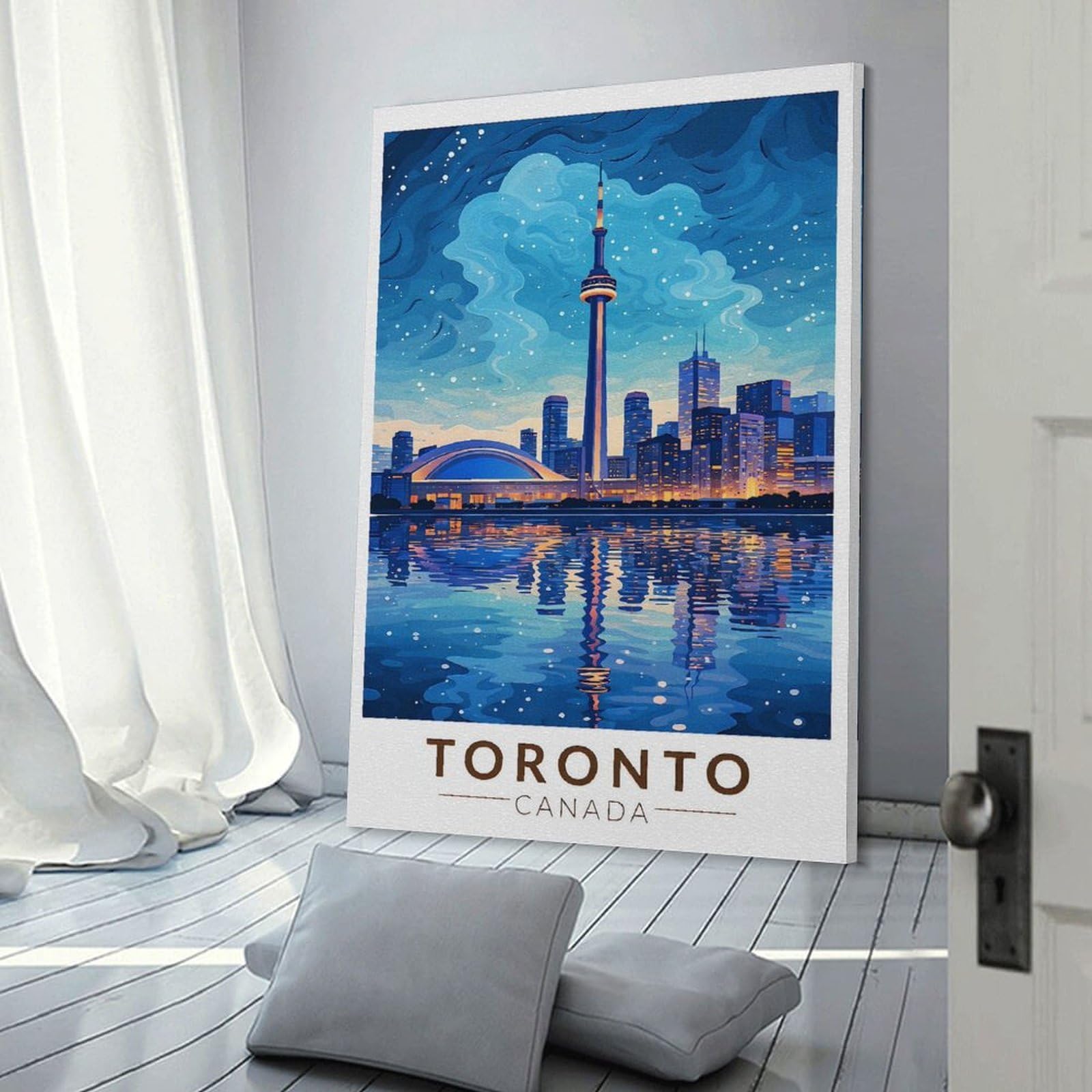 Junmoney Toronto Skyline at Night(2) Home Decor Wall Art, 24x36inch(60x90cm), for Lounge, Bedroom Or Personal Spaces, Thoughtful Wall Decor for Art Lovers