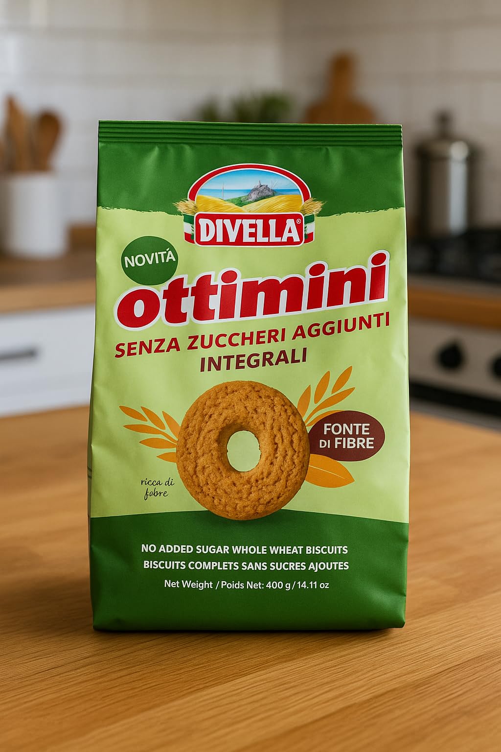 Ottimini Integrali Senza Zuccheri Aggiunti - Biscotti Integrali Fonte di Fibre, Senza Zucchero, 6 Confezioni da 400g ciascuna (Totale 2,4 kg) per Divella