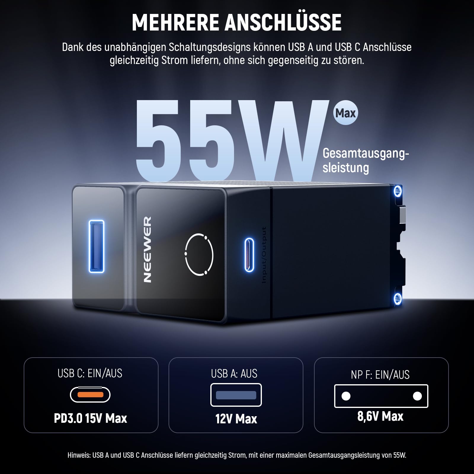 NEEWER 10500mAh NP-F970 Battery Kamera Akku Ersatzakku, PD 45W Schnellladung, OLED/USB A/USB C, für Camera Monitor Kompatibel mit Sony FX3 FX30 A7IV A7SIII Canon R5 R6 Nikon Z8, NW-F970U