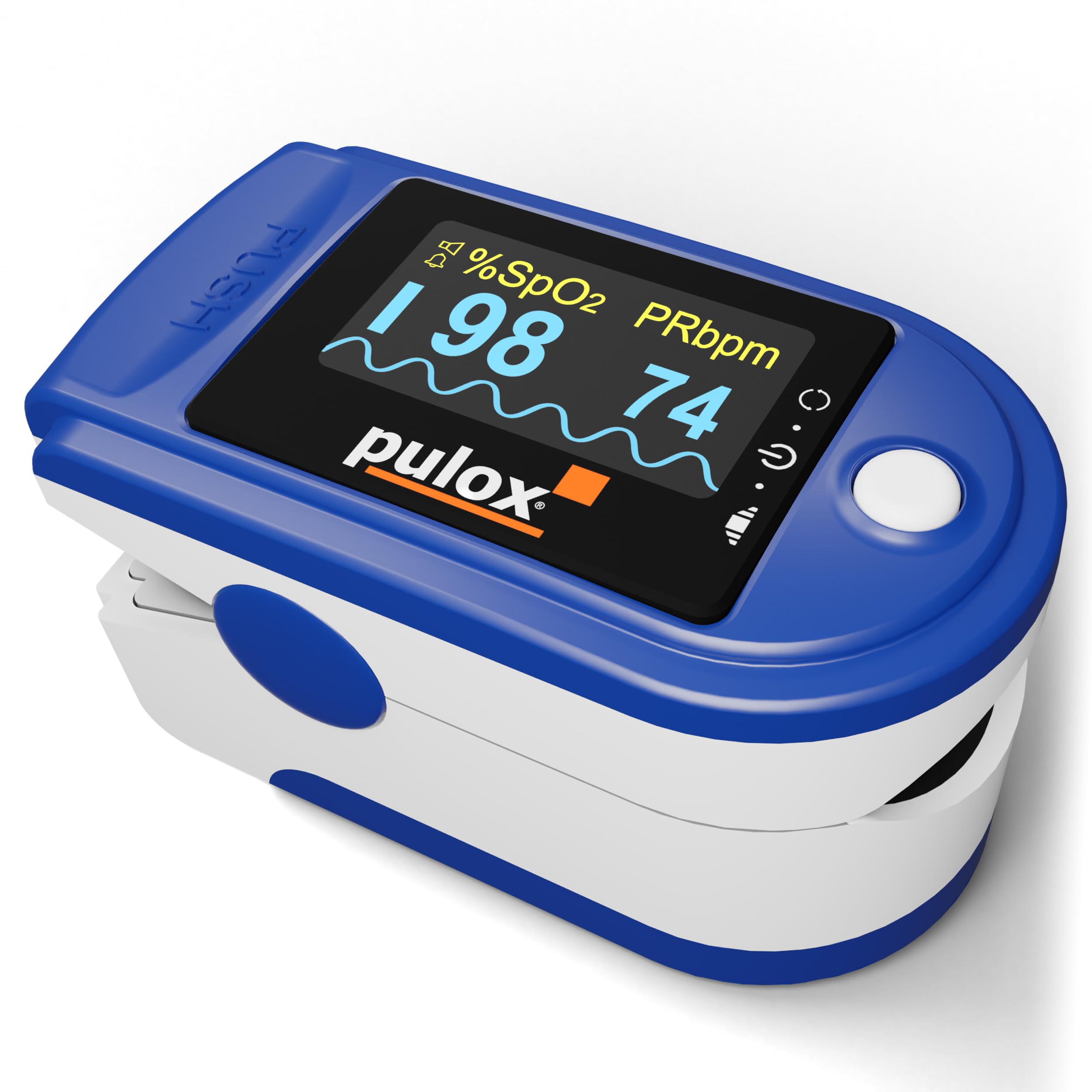 Pulsioxímetro Pulox PO-200A Solo en azul - Oxímetro con señal acústica para medir pulso, saturación de oxígeno y Índice de perfusión