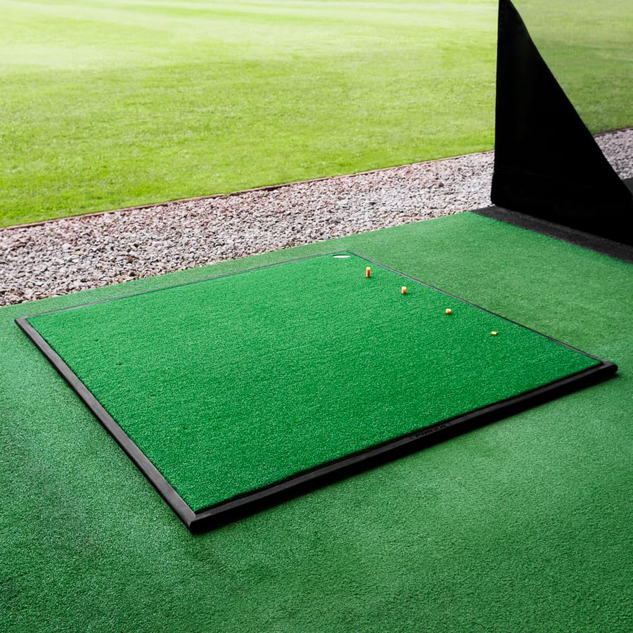FORZA Driving Range Golf Practice Mat – 5ft x 5ft All-Weather Fairway Turf with Optional Rubber Base & Ball Tray for Home or Indoor Training