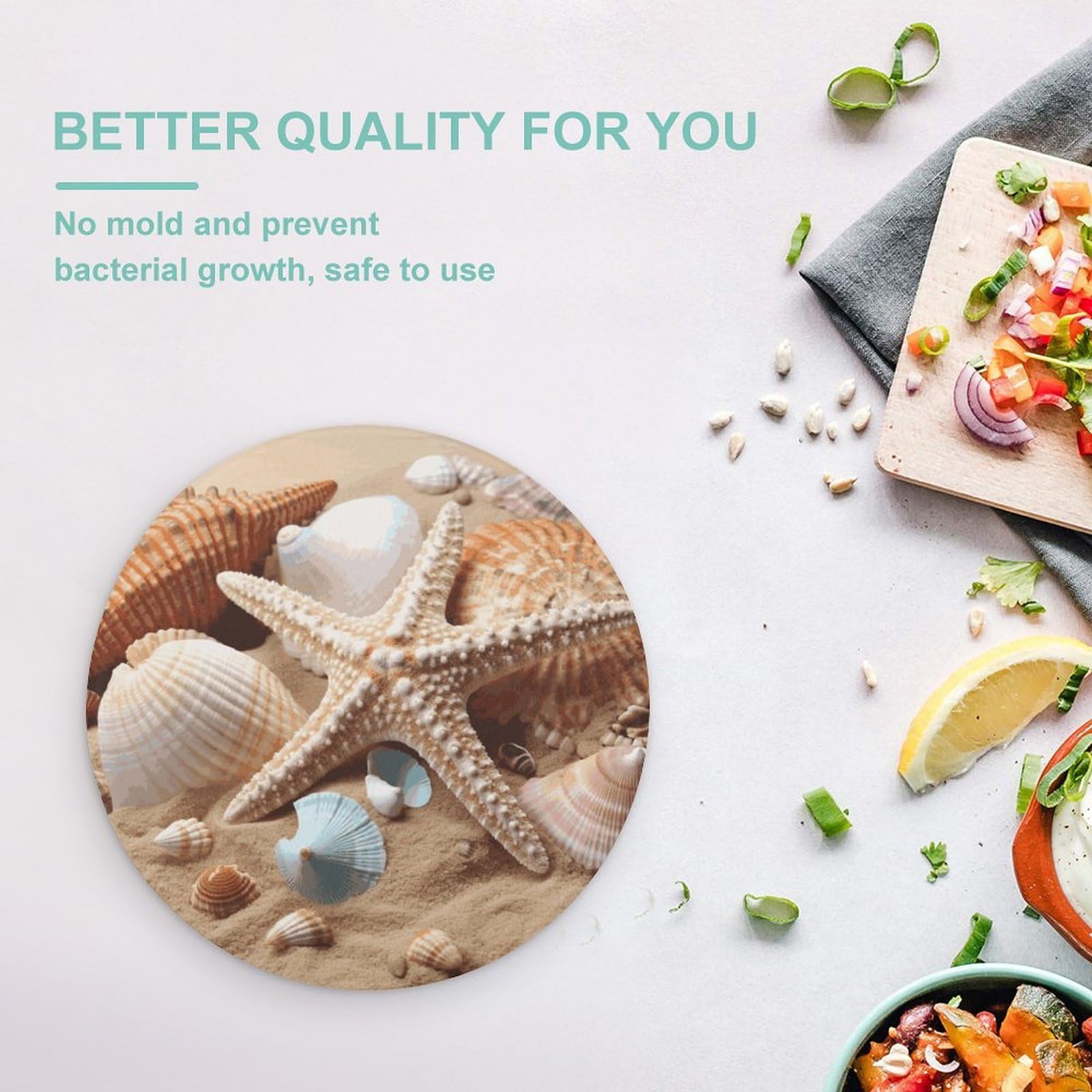 Seashells - Tabla de cortar redonda de estrella de mar fácil de limpiar, tablas de cortar para cocina de tamaño grande 7.9, tablas de cortar esenciales de cocina convenientes para carne y verduras