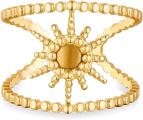 Chunky Gold Sun Rings for Women Vintage Flower/Star Rings Stackable Adjustable Open Ring Jewelry