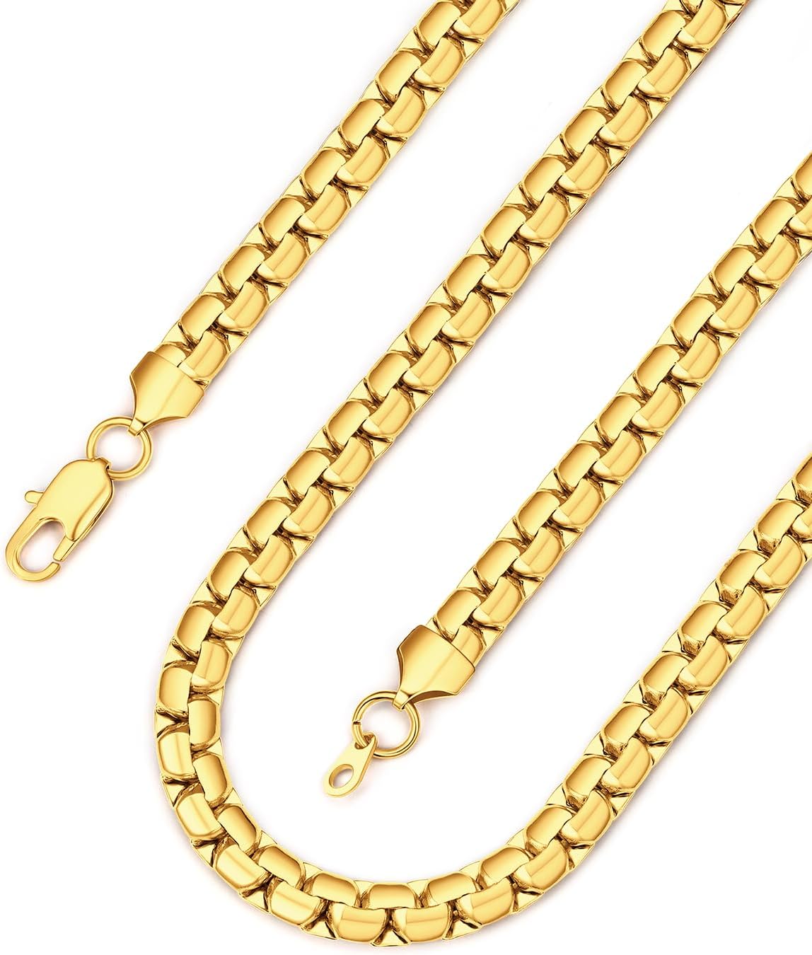 Bandmax Solid Stainless Steel 2MM/4MM/6MM/8MM Flat Box Link Chains for Men Women Silver/Gold/Black Rolo Cable Chain Necklaces Length 14"-30", Gift Packed