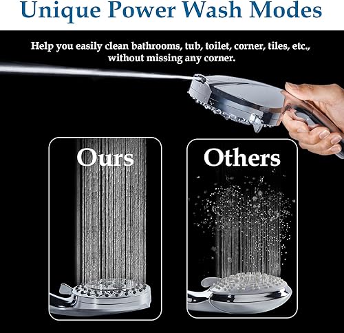 Miniatura 3 de Cabezal de ducha de mano de 10 ajustes, cabezal de ducha de alta presión de 5 pulgadas, incluye 2 potentes modos de lavado para limpiar el baño,