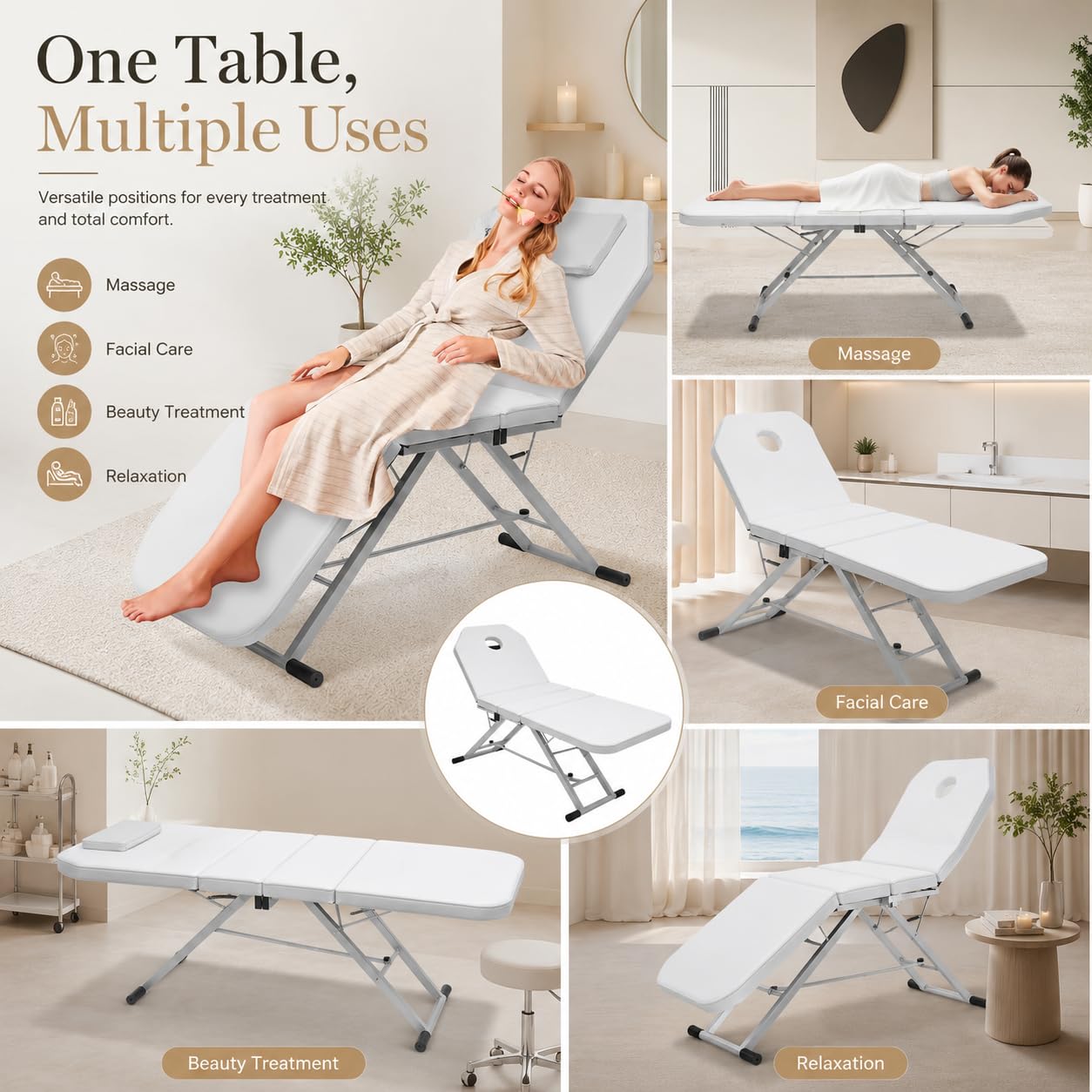 Tavolo da Massaggio Pieghevole Professionale Tavolo Estetico Regolabile in Altezza con Cuscino Letto Massaggiante, Adatto per Salone di Massaggio, Salone di Bellezza, Casa
