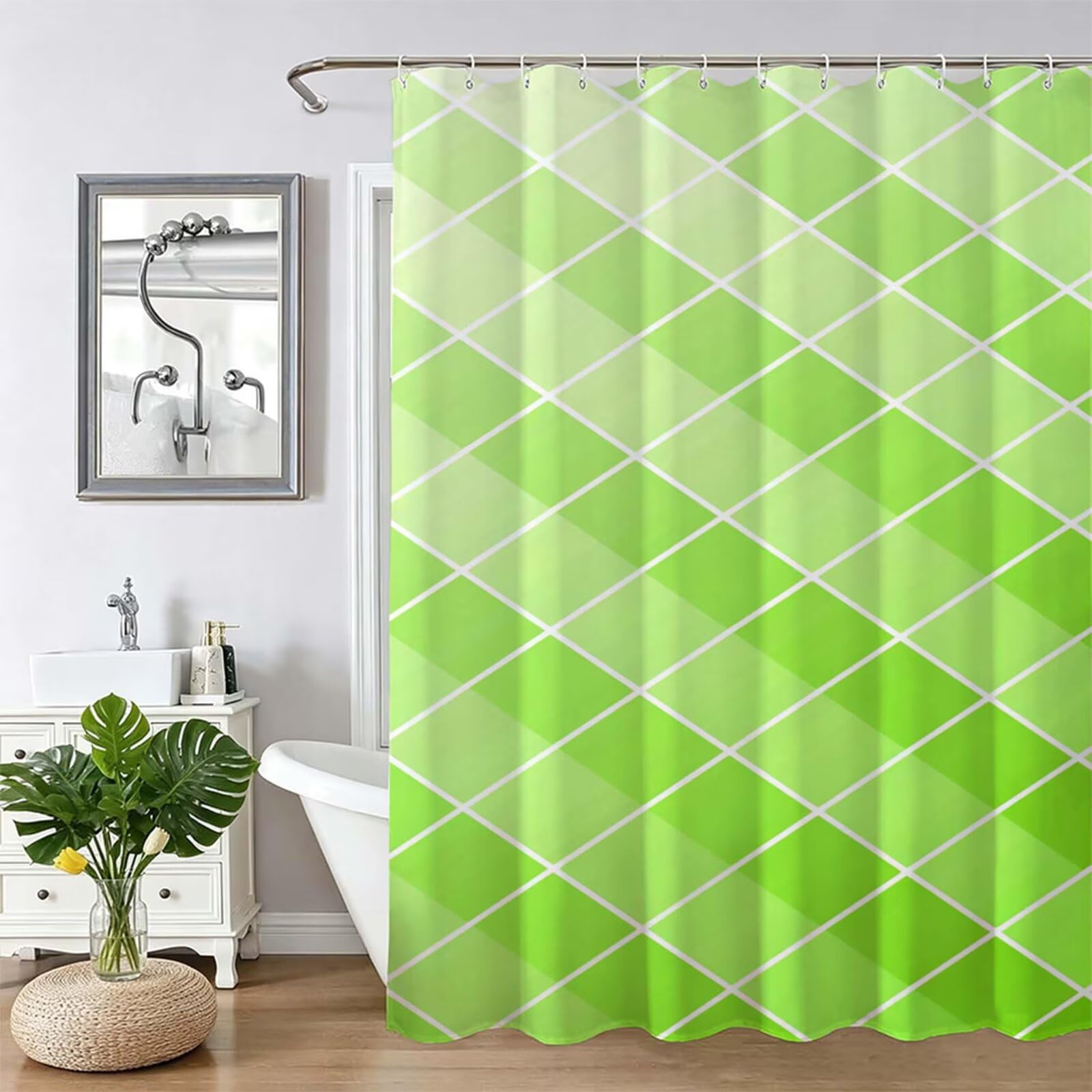 Tenda Doccia in Poliestere verde,Tende per Doccia Extra Lunga 180x240cm,Semplice Tenda Vasca da Bagno Tessuto Lavabile,Impermeabile e Facile da Pulire,con 12 Ganci,Decorazione per Bagno,Hotel Z-132