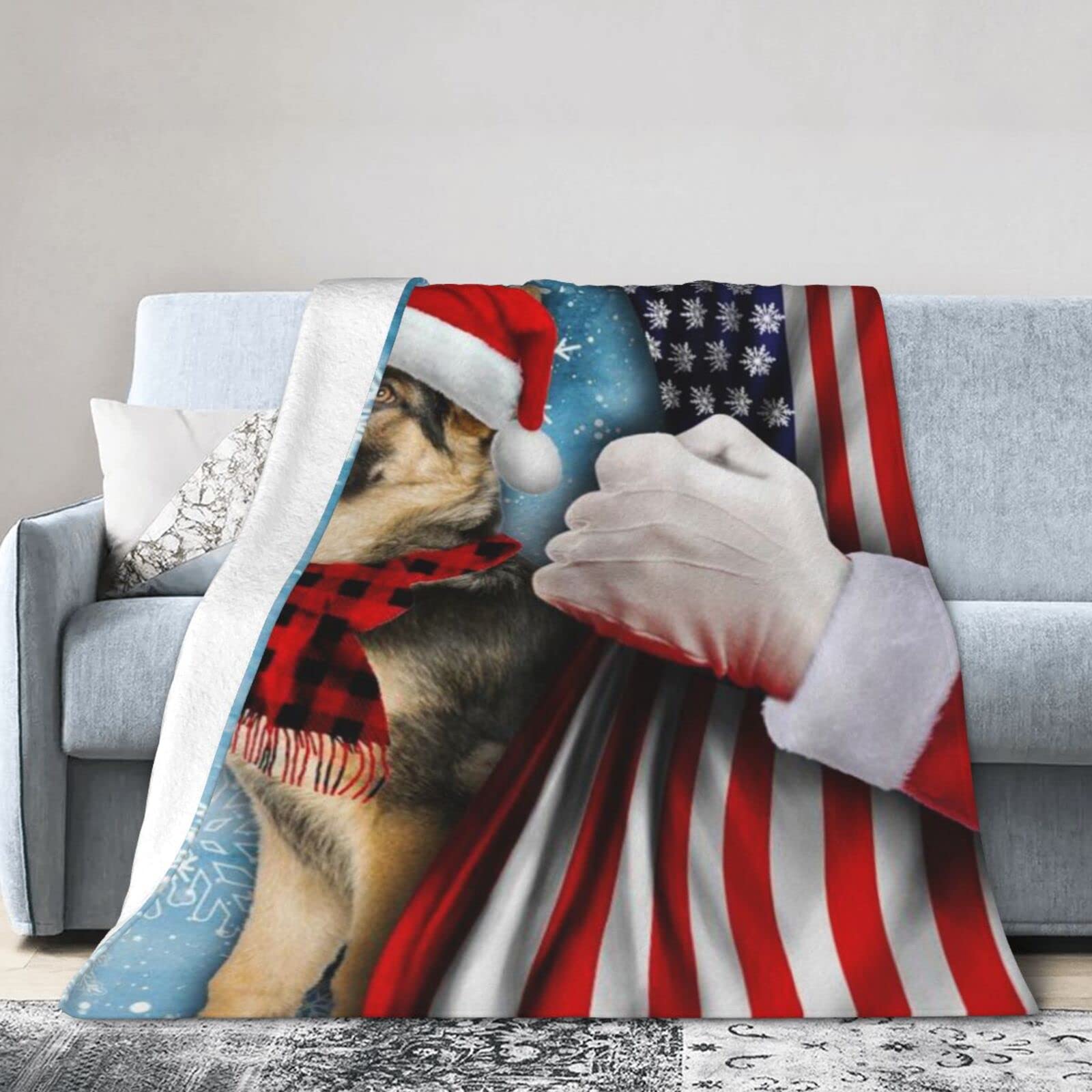 Lsjuee Flannel Fleece Blanket 50"X40" Dogan Shepherd Through The Snow Bed Throw Blanket Quality Ultra-Soft Travel Winter Blankets for Kids Keep Warm