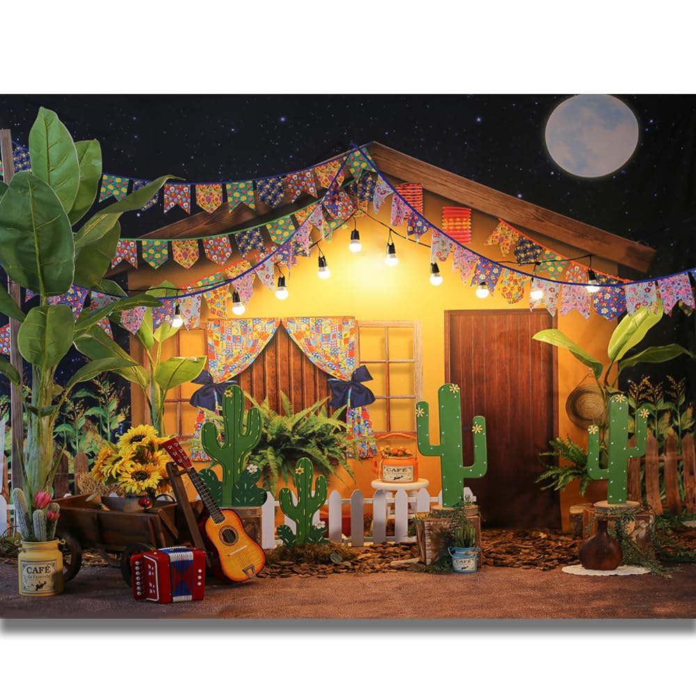 7x5ft Mexican Fiesta Theme Photography Backdrop Rustic Wood House Cactus Carnival Party Decor Baby Shower Birthday Background