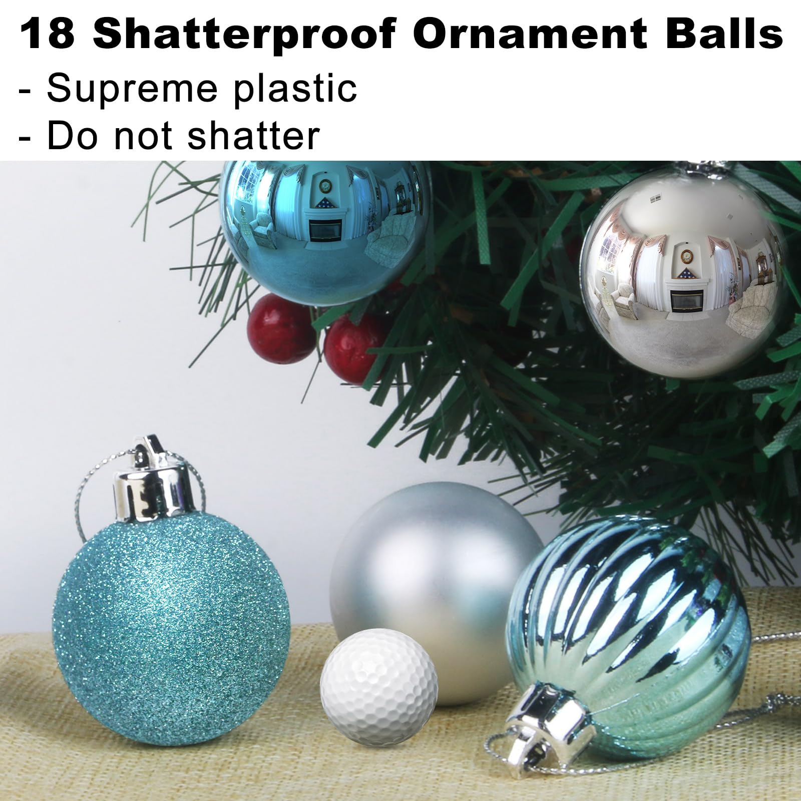 Lot de 18 grandes boules de Noël incassables à suspendre pour anniversaire, Halloween, vacances, mariage (8,1 cm, bleu layette/argenté)