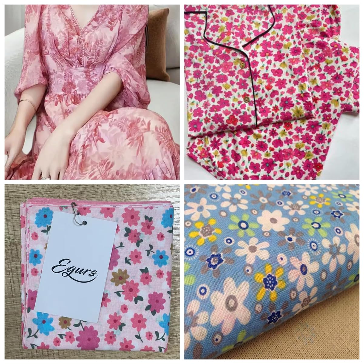 25 x 25 cm, zestaw tkanin bawełnianych z wzorami złamanymi kwiatami, czysta bawełna, patchwork, kwadraty, bawełniane, do szycia, do samodzielnego szycia, liliowy, żółty, różowy, czerwony,